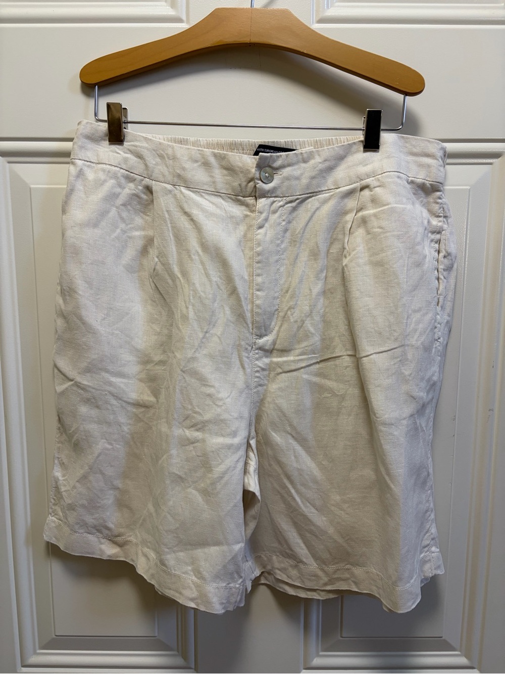 Tahari 100% linen Cream trouser high waist shorts elastic waist 7" inseam XL